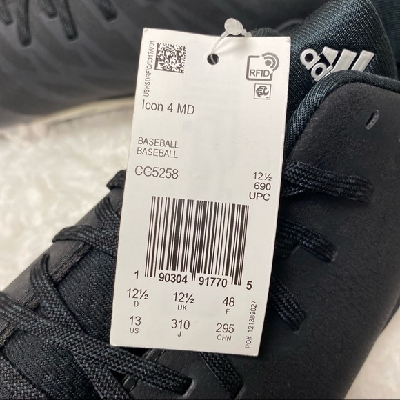 ADIDAS ICON 4 BASEBALL CLEATS MOLDED Sz 13 BLACK - Picture 6 of 7